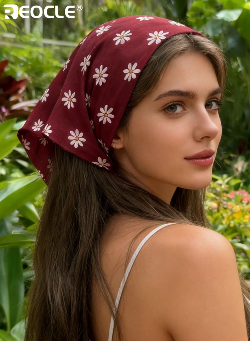 REOCLE Women's Ditsy Floral Print Headscarf Soft Breathable Square Bandana Vintage Boho Style Hair Accessory for Daily Wear and Outdoor Activities - Image 2