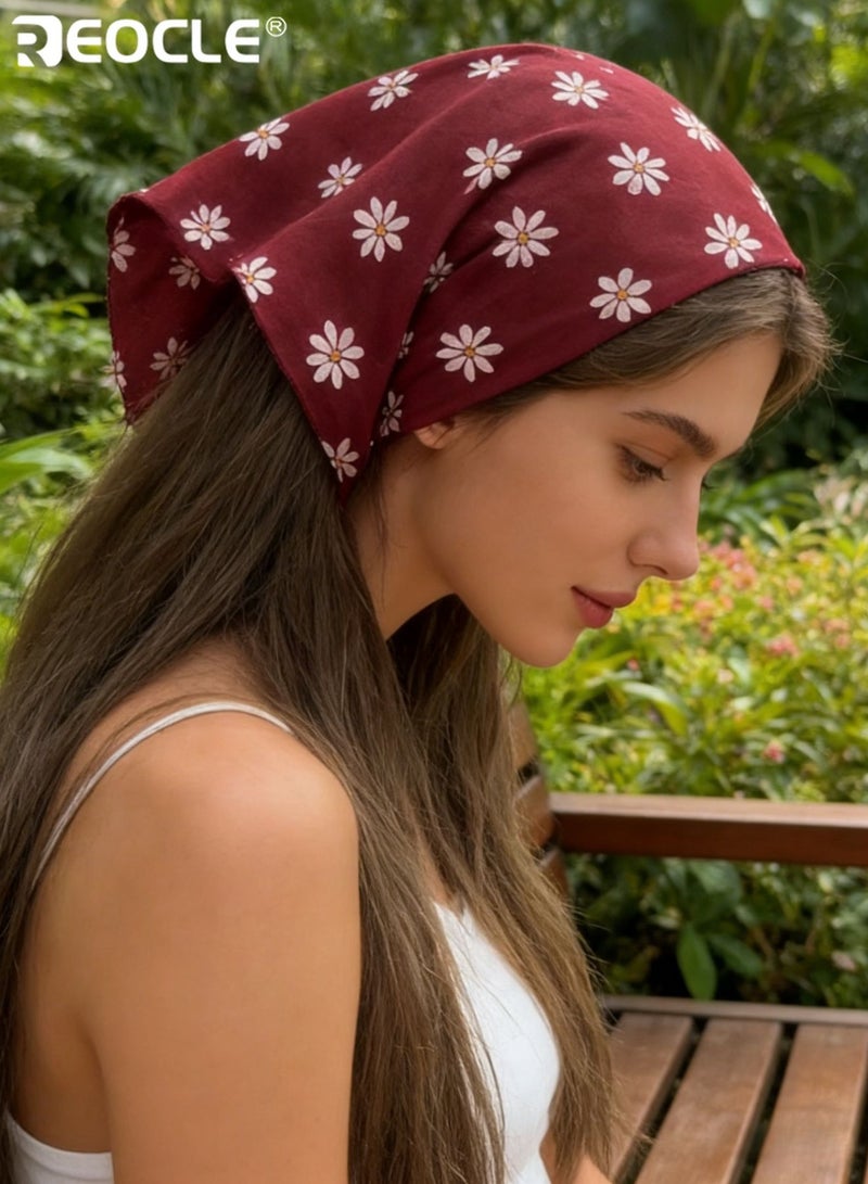 REOCLE Women's Ditsy Floral Print Headscarf Soft Breathable Square Bandana Vintage Boho Style Hair Accessory for Daily Wear and Outdoor Activities - Image 3