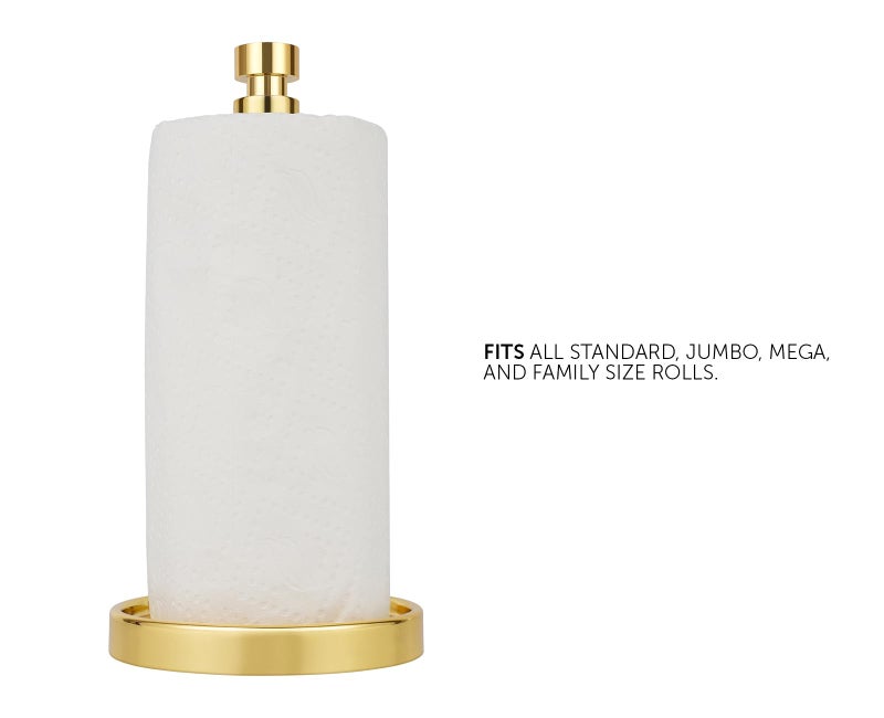 Ivilon Paper Towel Holder Stand - Steady and Easy Tear - Fits All Paper Towel Rolls - Gold Polished - Image 3