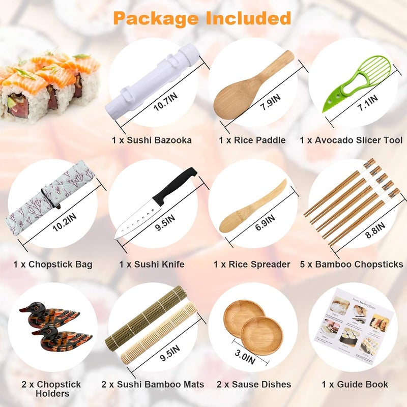 Luney Sushi Making Kit, All in One Sushi Roller Set Maker Kit with Bamboo Rolling Mat, Bazooka, Chopsticks Holders, Rice Paddle, Avocado Slicer for Beginners, Kids, Family, Friends, Home - Image 2