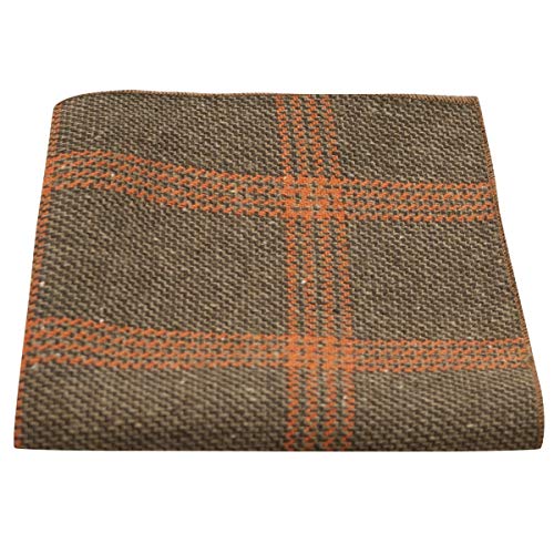 King & Priory Biscuit Brown & Orange Birdseye Check Pocket Square, Handkerchief - Image 1