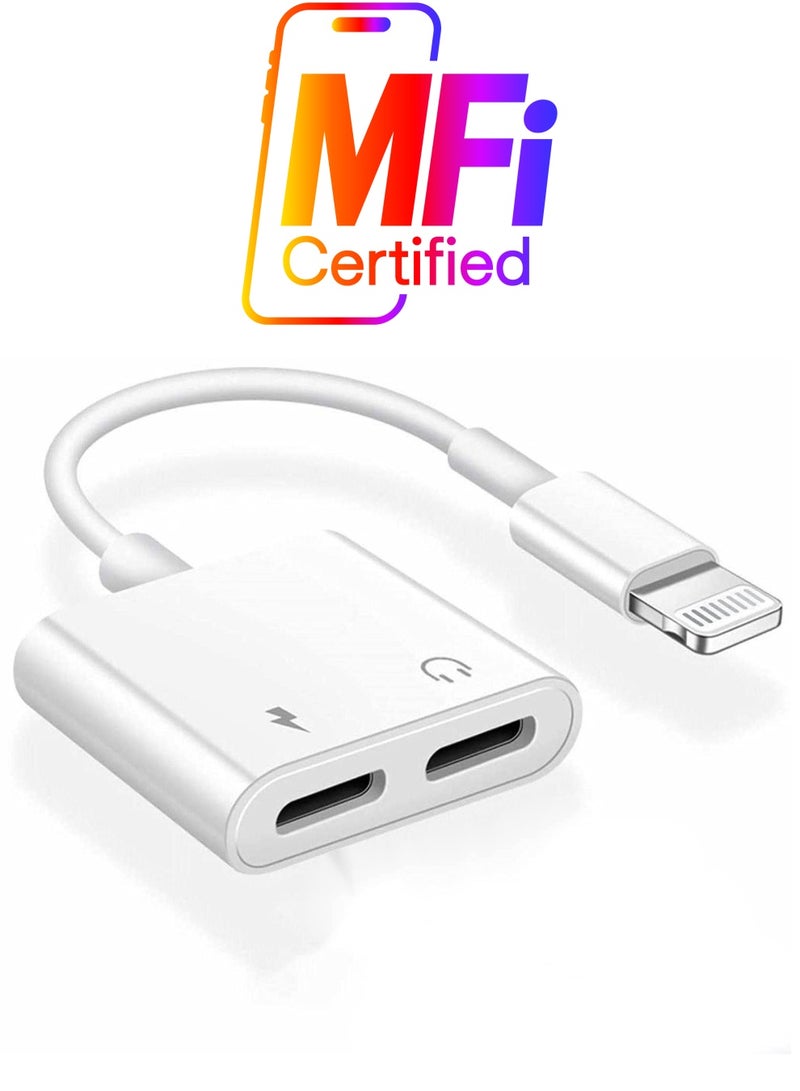 KASTWAVE For iPhone Headphones Adapter Splitter, 2 in 1 Dual Charger Cable Audio Adapter Converter for iPhone 12/11/XS/XR/X/8/7/6/iPad, Support Calling+Charging+Music Control - Image 1