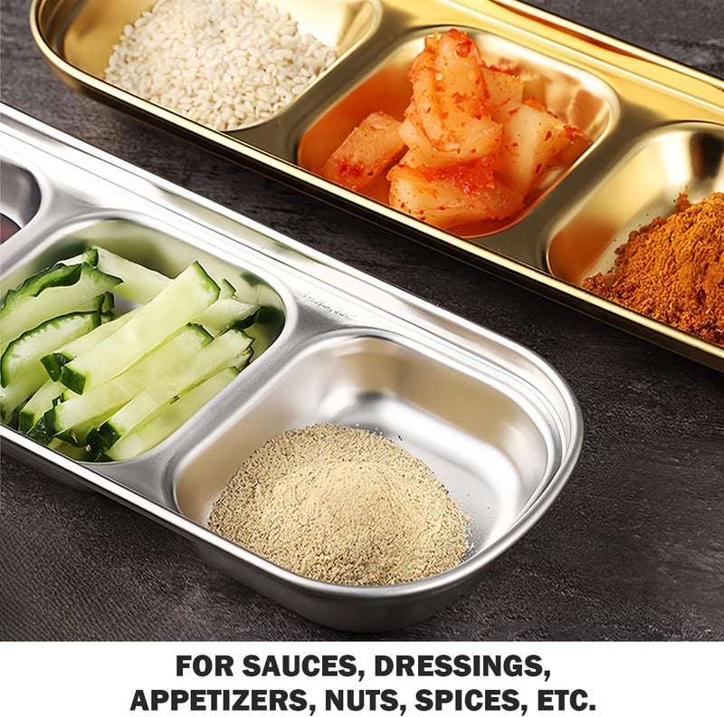 DOERDO DD DOERDO 2Pcs Stainless Steel Dipping Sauce Dishes 3 Compartment Appetizer Serving Trays Snack Dishes for Soy Sauce Ketchup Seasoning Silver 81x33 Inch - Image 5