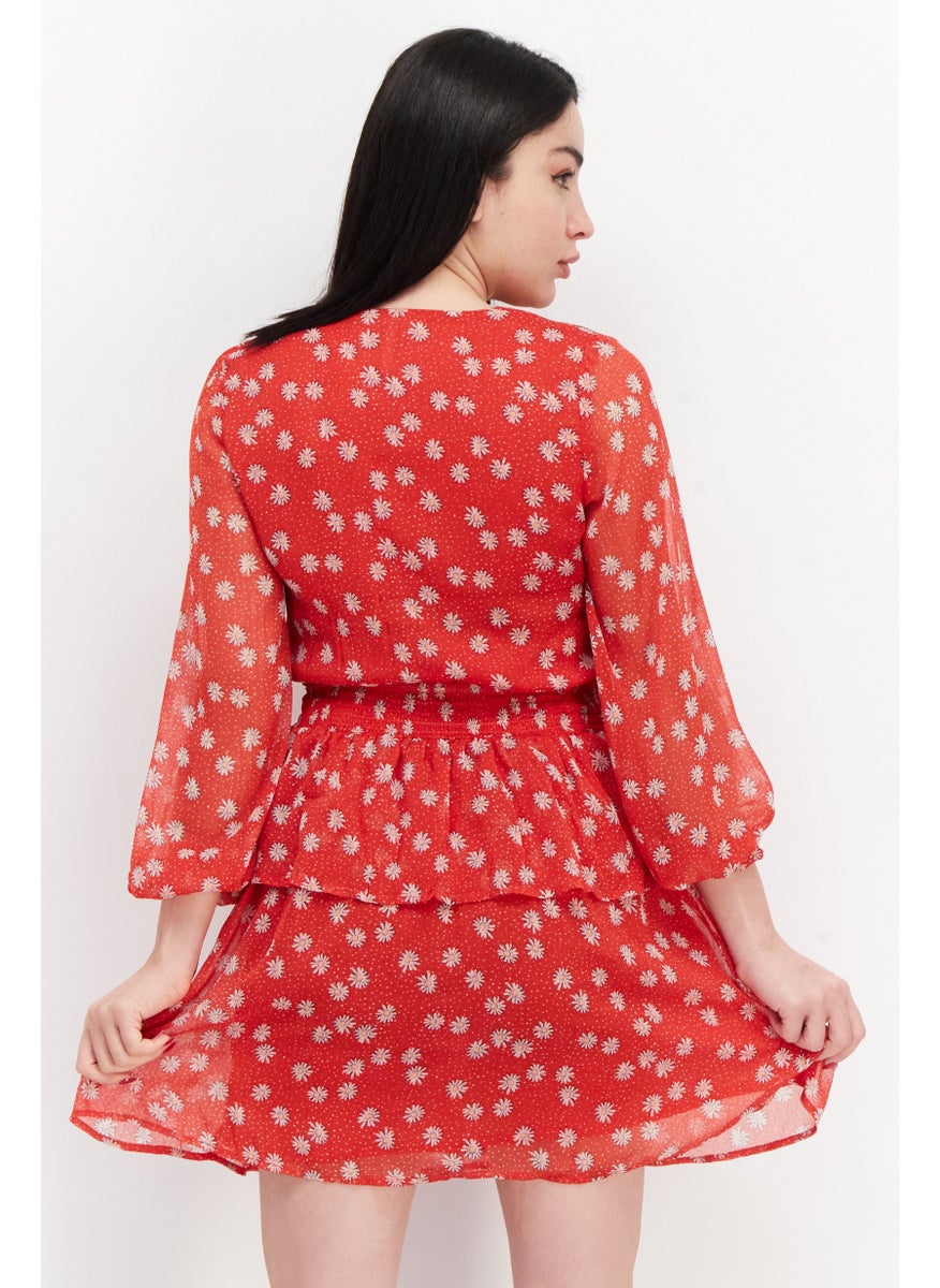 Pepe Jeans Women Floral Pattern Midi Dress, Red  - Image 4