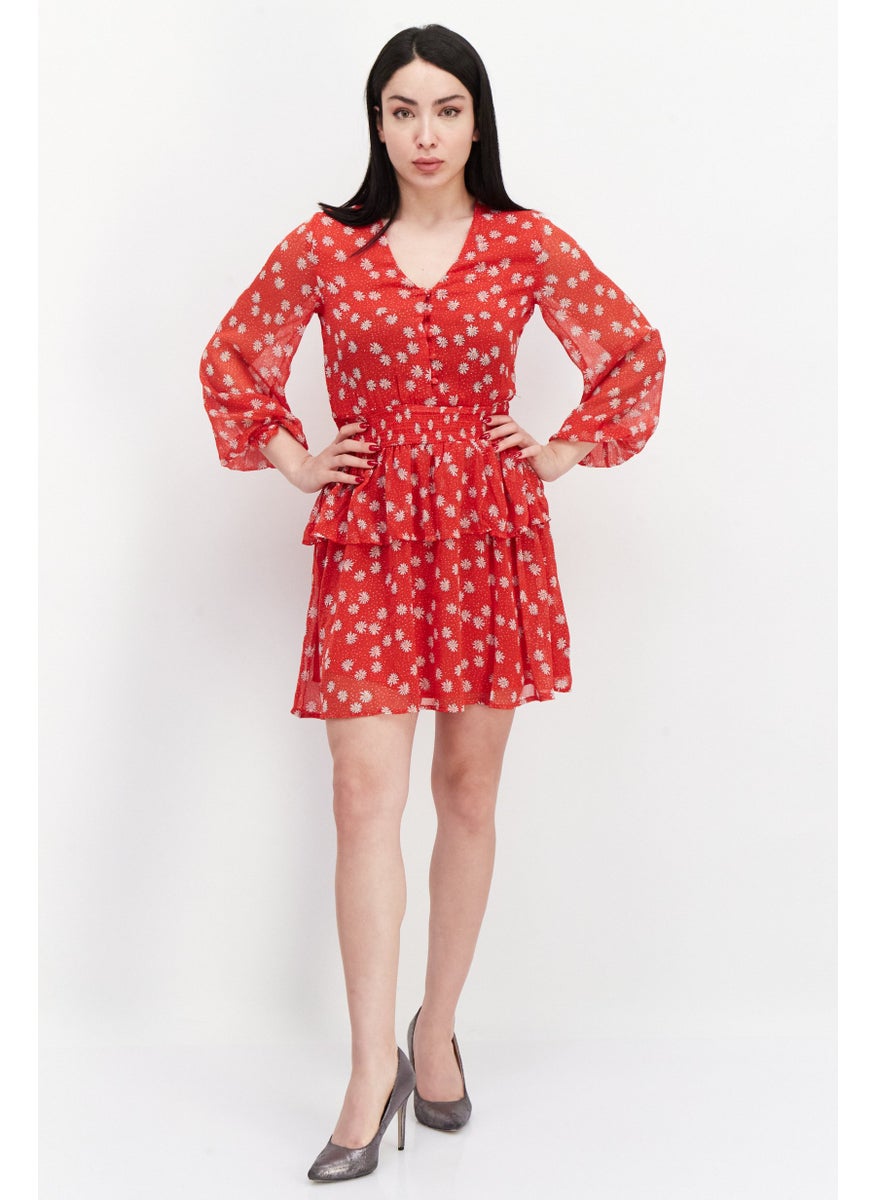 Pepe Jeans Women Floral Pattern Midi Dress, Red  - Image 2