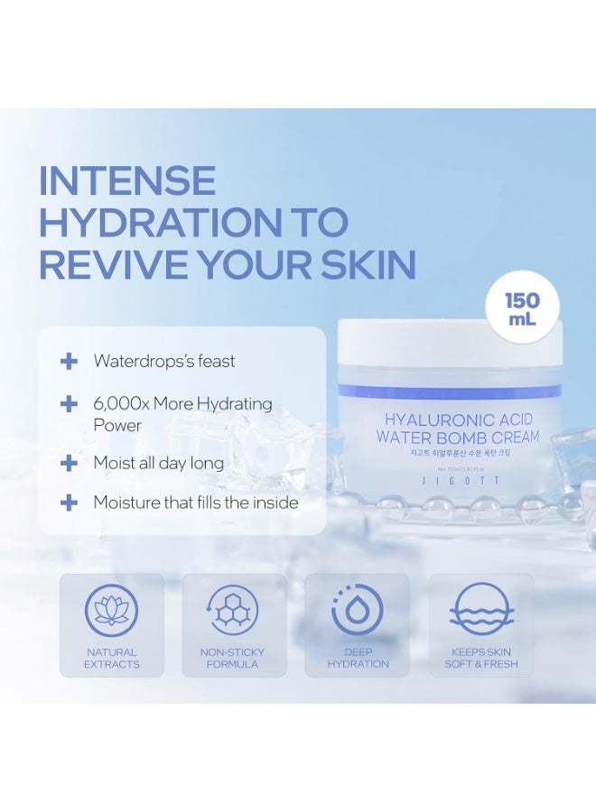 Jigott Hyaluronic Acid Water Bomb Cream Net 150 ml/5.1 fl.oz - Refreshing and Moisturizing Without Any Stickiness (Hyaluronic Acid) - Image 3