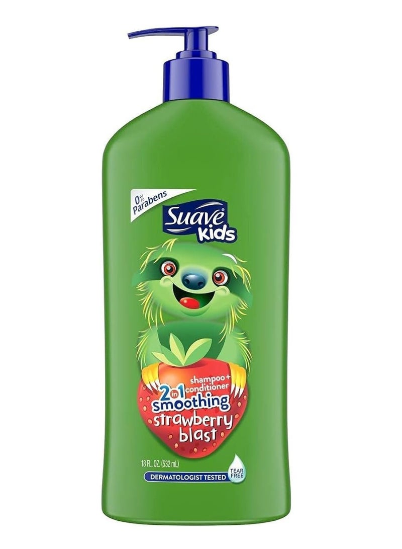 شامبو وبلسم 2 في 1 من Suave Kids مع مضخة بنكهة الفراولة 18 أونصة
