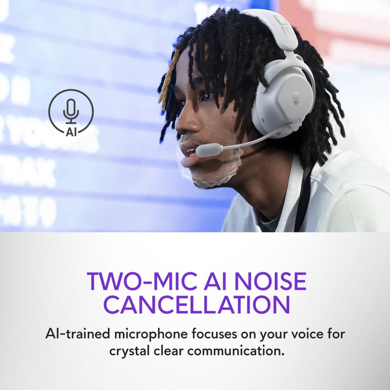 Alienware Pro Wireless Gaming Headset - Wired/Wireless, Bluetooth 5.3, 15 Minute Fast Charging, Audio Output 20 Hz, Battery Talk Time (ANC on) Up to 24 Hrs (Bluetooth), Lunar Light - Image 4