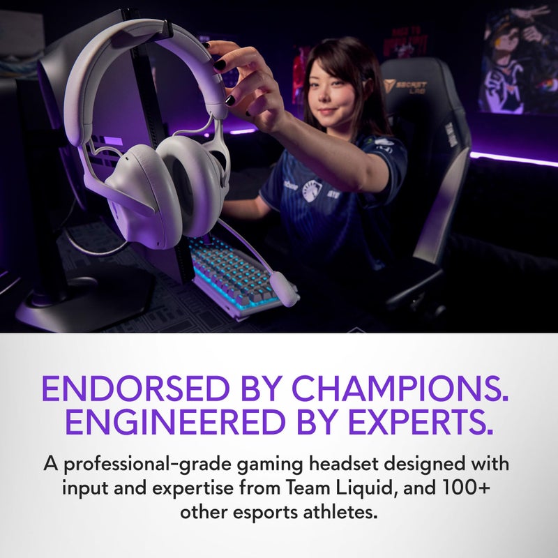 Alienware Pro Wireless Gaming Headset - Wired/Wireless, Bluetooth 5.3, 15 Minute Fast Charging, Audio Output 20 Hz, Battery Talk Time (ANC on) Up to 24 Hrs (Bluetooth), Lunar Light - Image 2