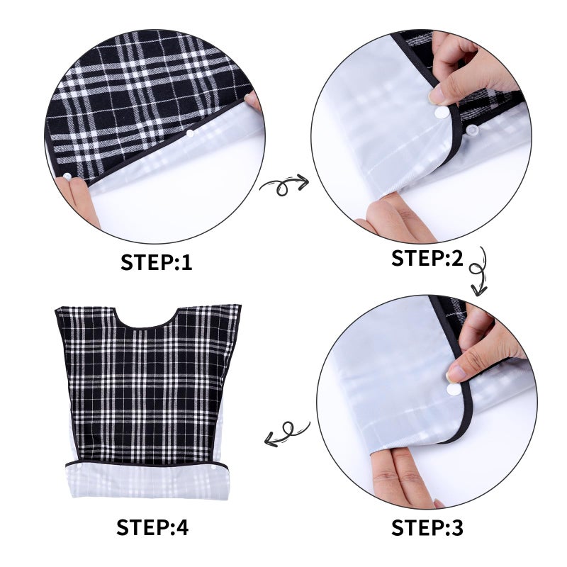 XKDOUS 3 Pack Adult Bibs for Men & Seniors, Reusable & Waterproof Clothing Protector with Crumb Catcher Pocket for Eating, Feeding Bibs for Elderly Women Men, Ideal Senior Citizens Gifts - Image 3
