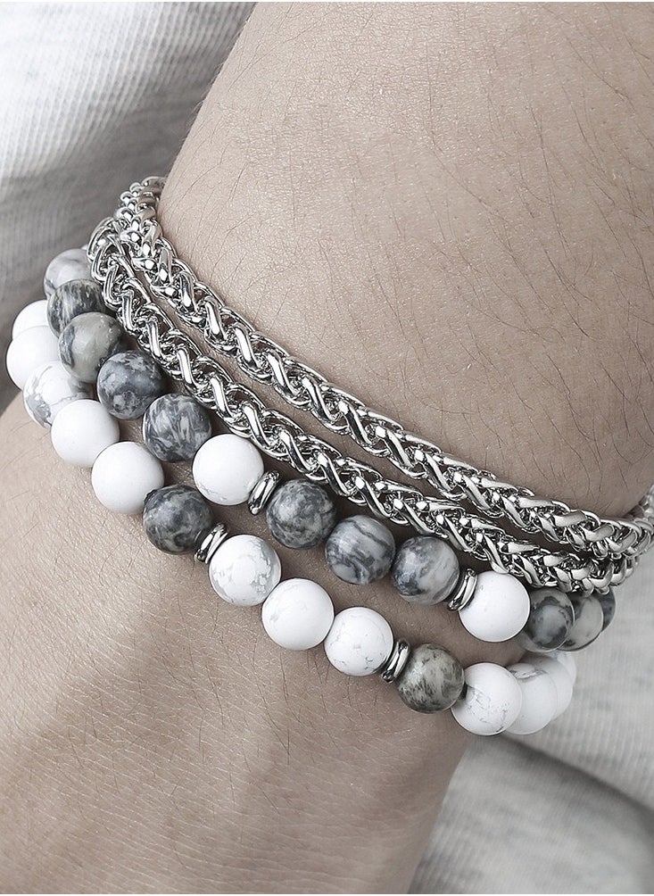 Men’s Hip-Hop Stretch Natural Stone Bracelet Set  Multi-Layer Wrap Chain Wrist Accessories