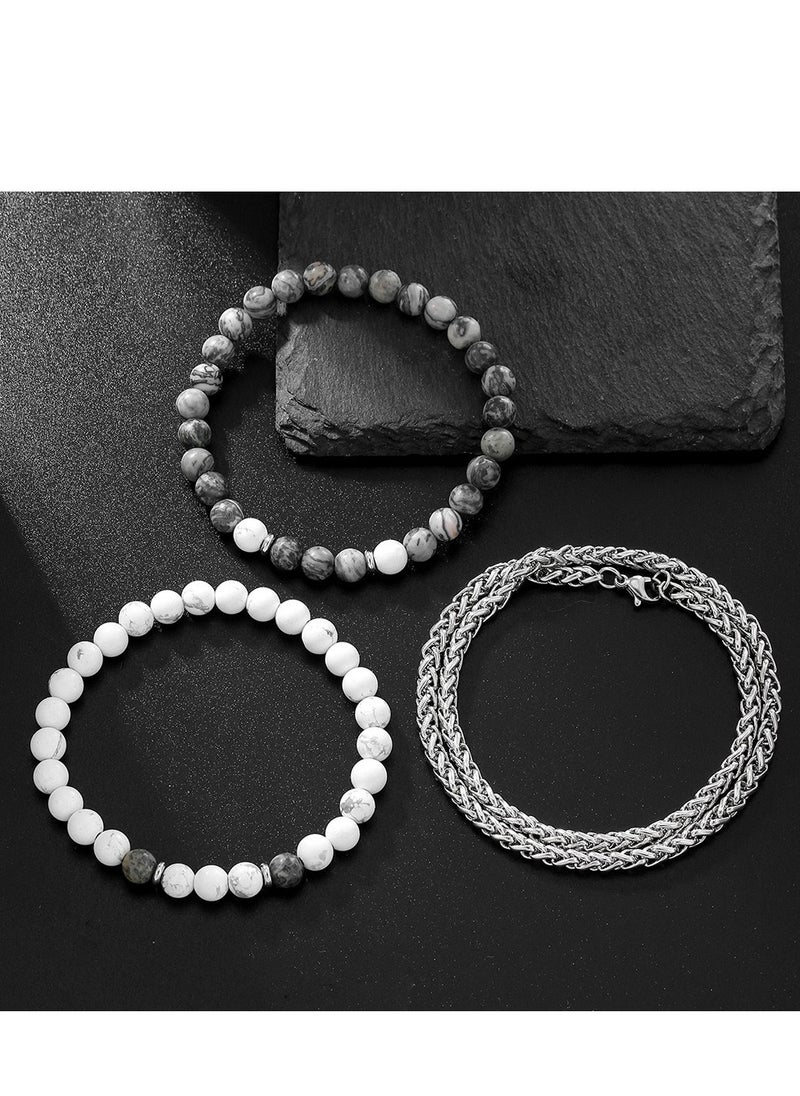 Men’s Hip-Hop Stretch Natural Stone Bracelet Set  Multi-Layer Wrap Chain Wrist Accessories
