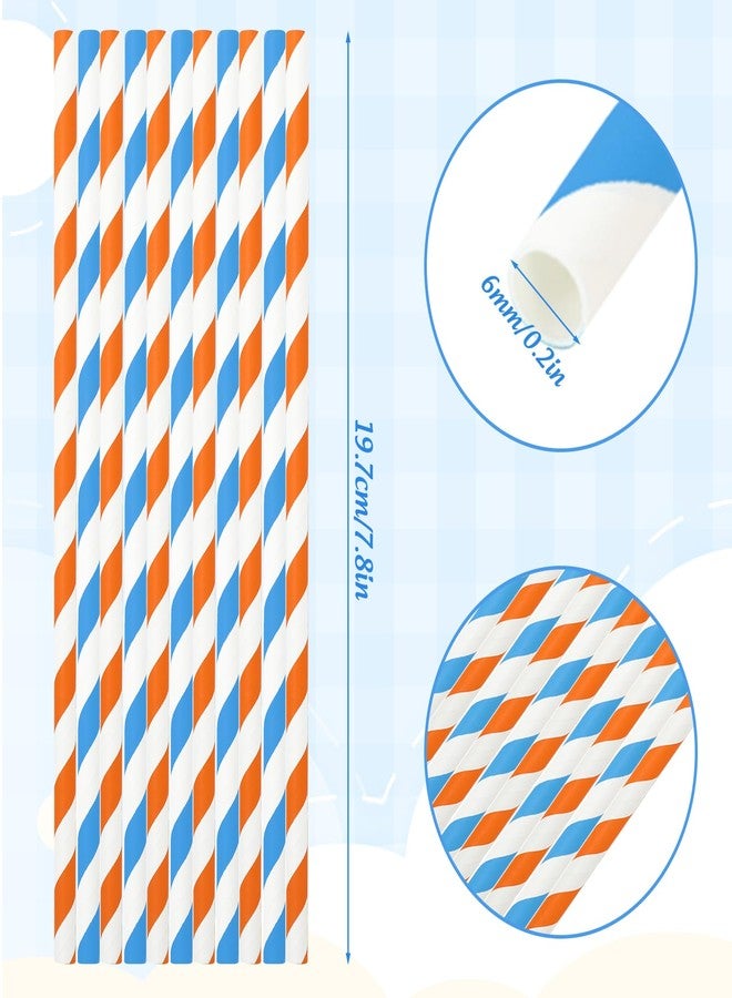 وولاين مجموعة Whaline من 100 قطعة من قشات الشرب الورقية المخططة القابلة للتحلل الحيوي باللونين البرتقالي والأزرق، قشات شرب للاستخدام مرة واحدة للعصائر والمشروبات المخفوقة والكوكتيلات، لوازم حفلات أعياد ميلاد الكلاب الزرقاء، 7.8 × 0.2 بوصة - Image 2