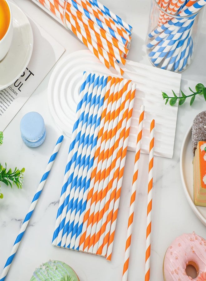 وولاين مجموعة Whaline من 100 قطعة من قشات الشرب الورقية المخططة القابلة للتحلل الحيوي باللونين البرتقالي والأزرق، قشات شرب للاستخدام مرة واحدة للعصائر والمشروبات المخفوقة والكوكتيلات، لوازم حفلات أعياد ميلاد الكلاب الزرقاء، 7.8 × 0.2 بوصة - Image 3