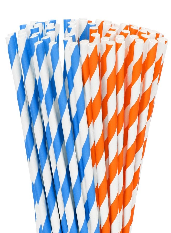 وولاين مجموعة Whaline من 100 قطعة من قشات الشرب الورقية المخططة القابلة للتحلل الحيوي باللونين البرتقالي والأزرق، قشات شرب للاستخدام مرة واحدة للعصائر والمشروبات المخفوقة والكوكتيلات، لوازم حفلات أعياد ميلاد الكلاب الزرقاء، 7.8 × 0.2 بوصة - Image 1
