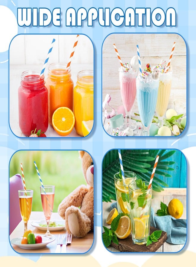 وولاين مجموعة Whaline من 100 قطعة من قشات الشرب الورقية المخططة القابلة للتحلل الحيوي باللونين البرتقالي والأزرق، قشات شرب للاستخدام مرة واحدة للعصائر والمشروبات المخفوقة والكوكتيلات، لوازم حفلات أعياد ميلاد الكلاب الزرقاء، 7.8 × 0.2 بوصة - Image 4