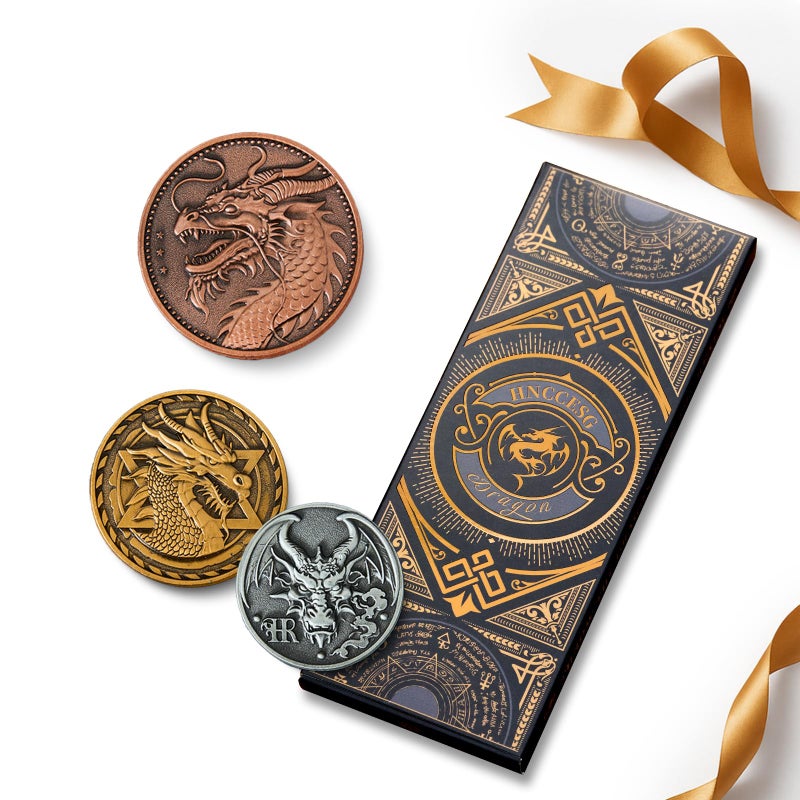 HNCCESG 3 Pcs Fantasy RPG Coins SetDragon 3D Embossed Metal Decision Coins for Tabletop GamesCollectible Gift for Gamers BoyfriendsRolePlaying Accessories - Image 3