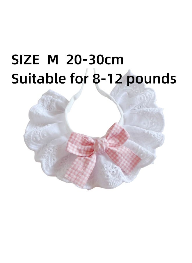 Oldzhan Cat pure cotton lace scarf, drool-proof pet bowknot, cute scarf, decorative bib, dog bib accessory (pink) - Image 2