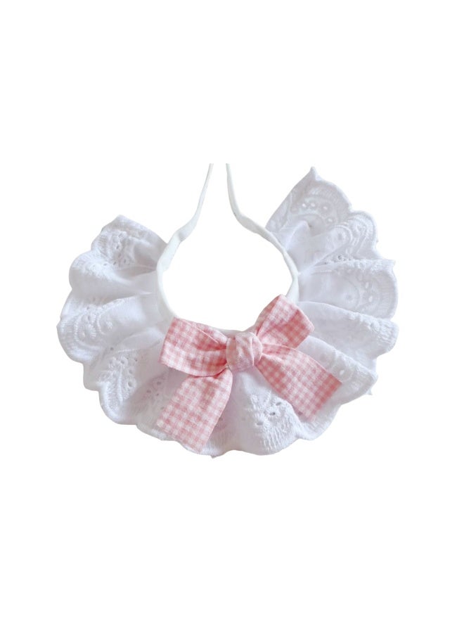 Oldzhan Cat pure cotton lace scarf, drool-proof pet bowknot, cute scarf, decorative bib, dog bib accessory (pink) - Image 3