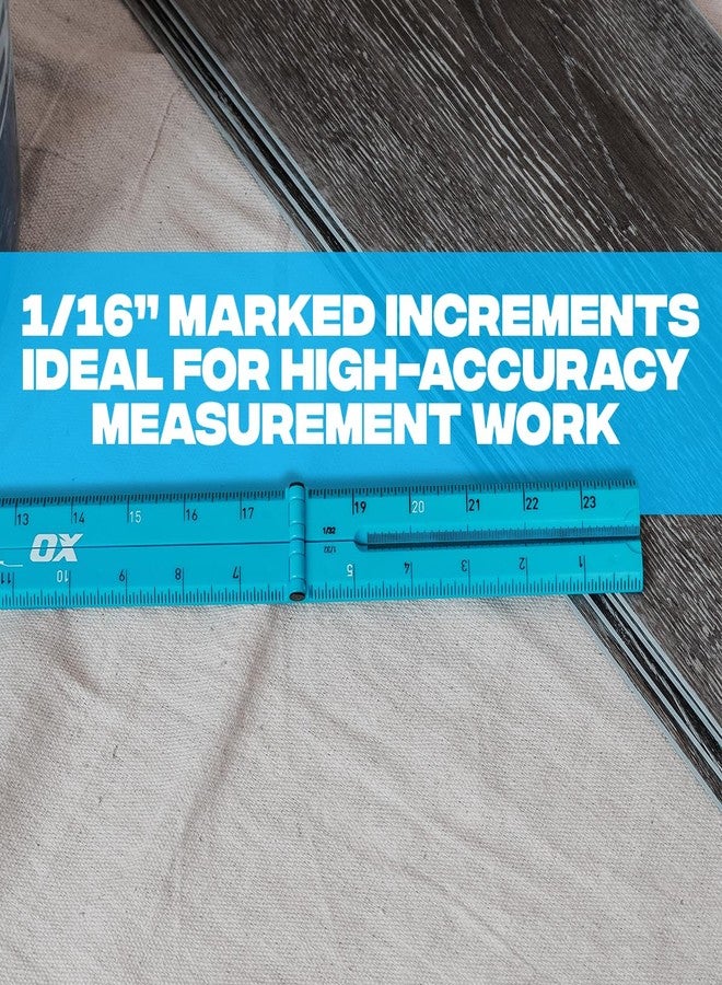 OX Tools Pro 24 Inch Cyan Imperial Tuff Construction Ruler with 3 Quick Measure Sections & Easy Angle Finder - Image 5