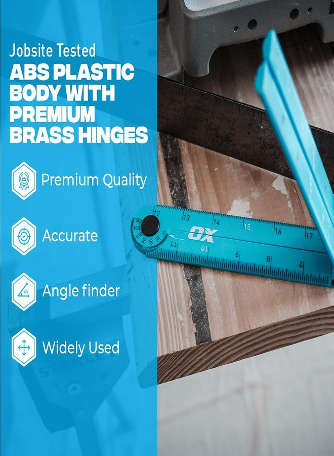 OX Tools Pro 24 Inch Cyan Imperial Tuff Construction Ruler with 3 Quick Measure Sections & Easy Angle Finder - Image 4