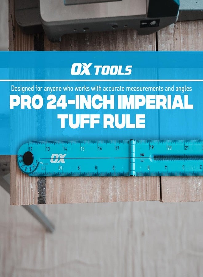 OX Tools Pro 24 Inch Cyan Imperial Tuff Construction Ruler with 3 Quick Measure Sections & Easy Angle Finder - Image 2