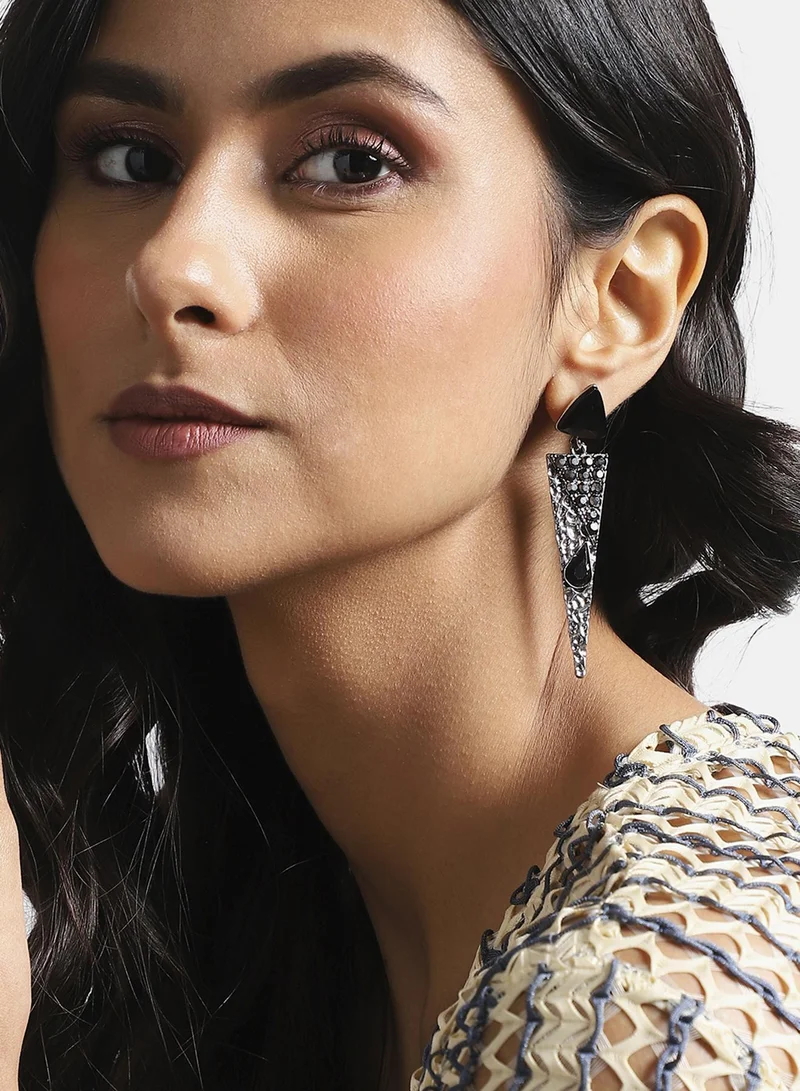 سوهي أقراط متدلية هندسية منبعجة - أسود وفضي