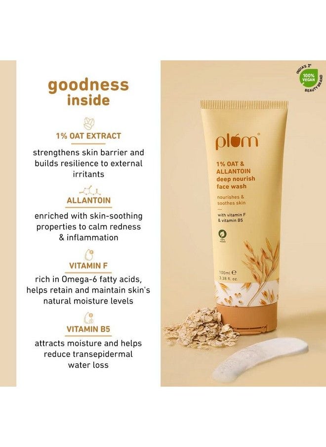 Plum - 1% Oat & Allantoin Deep Nourish Face Wash ; With Vitamin F & B5 ; Nourishes & Soothes Skin ; Restores Skin Barrier ; Nondrying ; 100% Vegan ; 100 Ml - Image 1