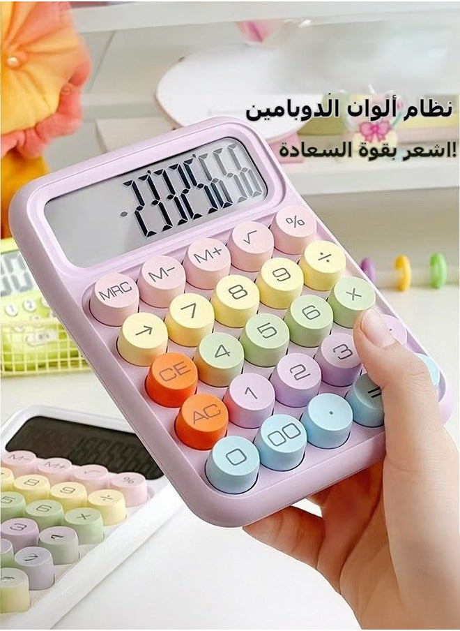 شو وو آلة حاسبة ميكانيكية بزر ضغط، شاشة LCD كبيرة الحجم مكونة من 12 رقمًا، أزرار كبيرة سهلة الضغط، آلة حاسبة حلوى ملونة، نوم تلقائي، مع بطارية. للمكتب والمدرسة والمنزل، أرجواني  - Image 1
