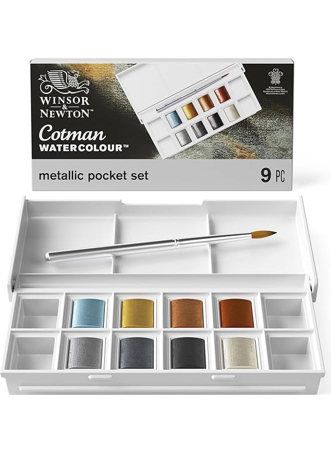 WINSOR & NEWTON Cotman Watercolour 8 Half Pan Metallic Pocket Set Watercolour Paint Studio Watercolours Vibrant High Quality Colors With Very Good Workmanship Properties  - Image 1