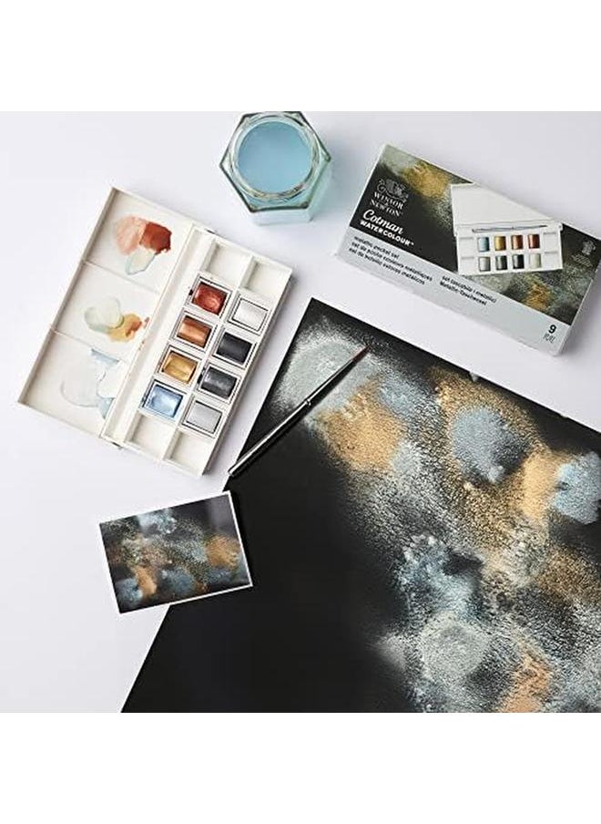 WINSOR & NEWTON Cotman Watercolour 8 Half Pan Metallic Pocket Set Watercolour Paint Studio Watercolours Vibrant High Quality Colors With Very Good Workmanship Properties  - Image 3