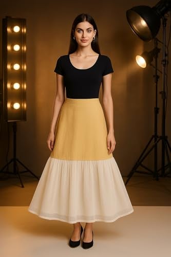 SEER Cancan Skirt for lehanga Underskirt Petticoat Wedding Crinoline Volume Extension for Lehenga, Gown and Floor Length Skirt Free Size Waist Beige - Image 4