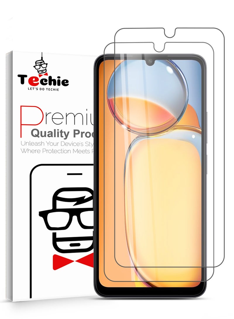 Techie 2 Pack HD Tempered Glass Screen Protector for Xiaomi Redmi 13C - Anti Reflection Anti Bubbles 9H Hardness 0.33 mm Rounded Edges Easy Installation - Image 1