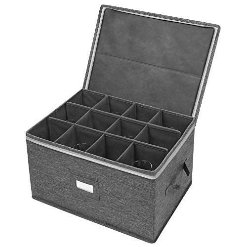 Stemware Storage Cases Wine Glass Storage Box Containers for Glassware or Crystal Holds 12 Red or White Wine Glasses Hard Top and Sides Grey