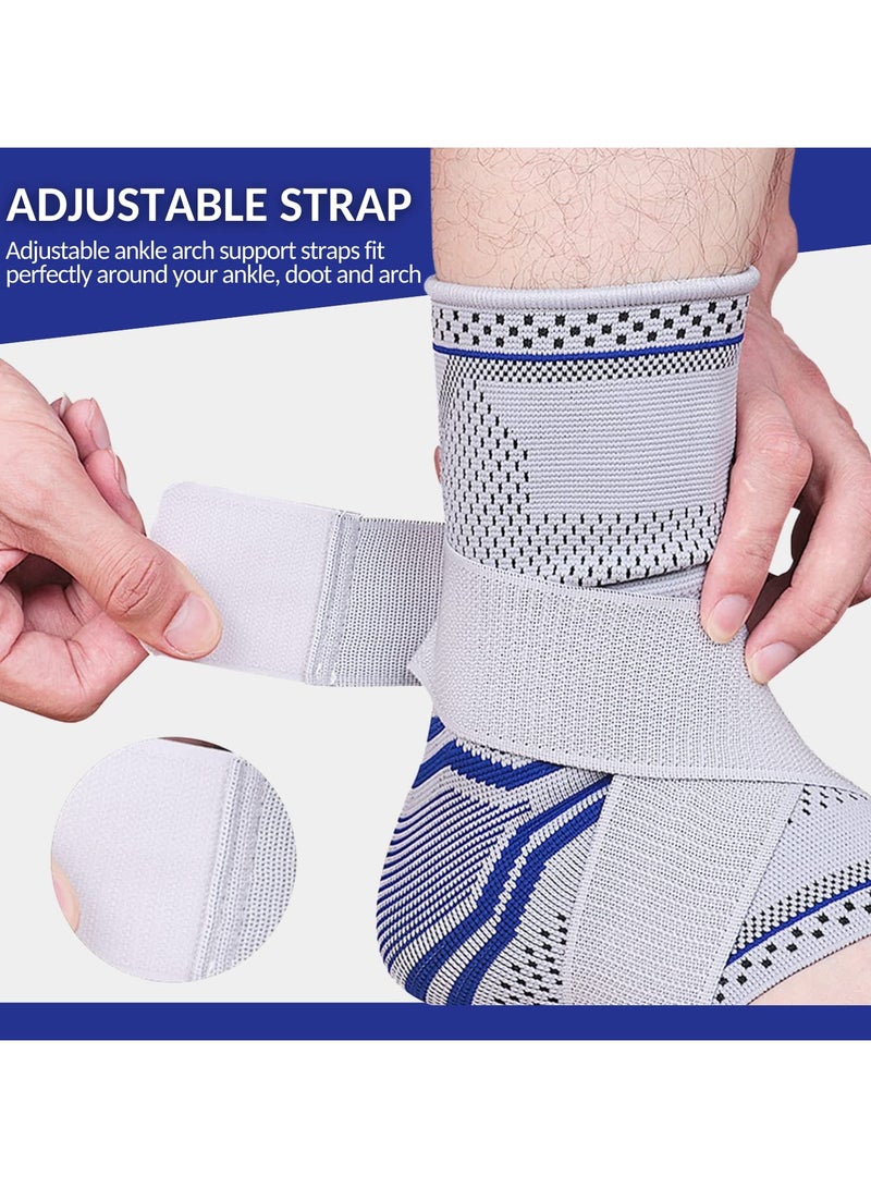 Ankle Foot Support Wrap for Sprained Ankle Weak Ankles Ligament Damage Stabilization Achilles Tendonitis Plantar Fasciitis Heel Pain Relief Adjustable Brace Ankle Compression Sleeve With Strap for Women Men Assorted Grey - Image 3