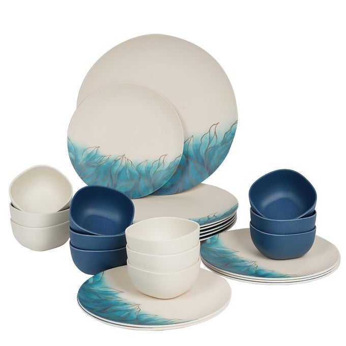 ECOFRIENDLY BAMBOO FIBRE DINNERSET 6 PLATES 6 QUARTER PLATES 12 BOWLS PACK OF 24 AZURE BEIGE BLUE