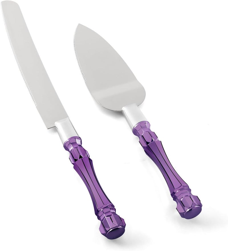 Homi styles Purple Wedding Cake Knife and Server Set, Cake Cutter and Spatula, Acrylic Handle Set with 1.2mm Thick Blades for Weddings and Parties - Image 1