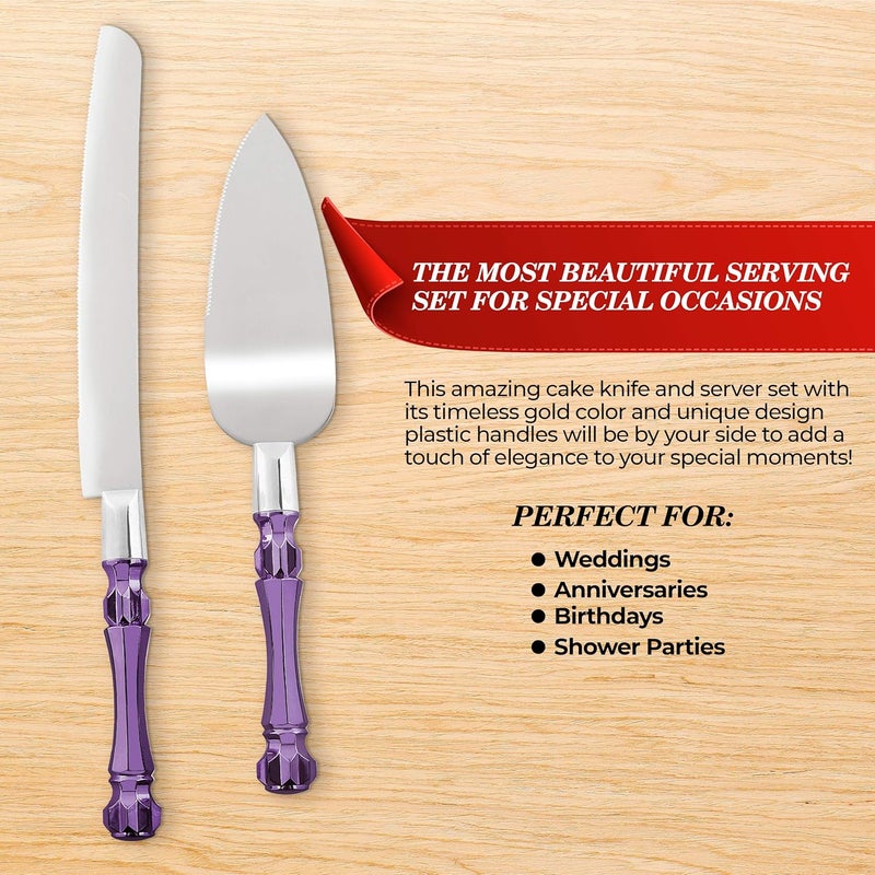 Homi styles Purple Wedding Cake Knife and Server Set, Cake Cutter and Spatula, Acrylic Handle Set with 1.2mm Thick Blades for Weddings and Parties - Image 2