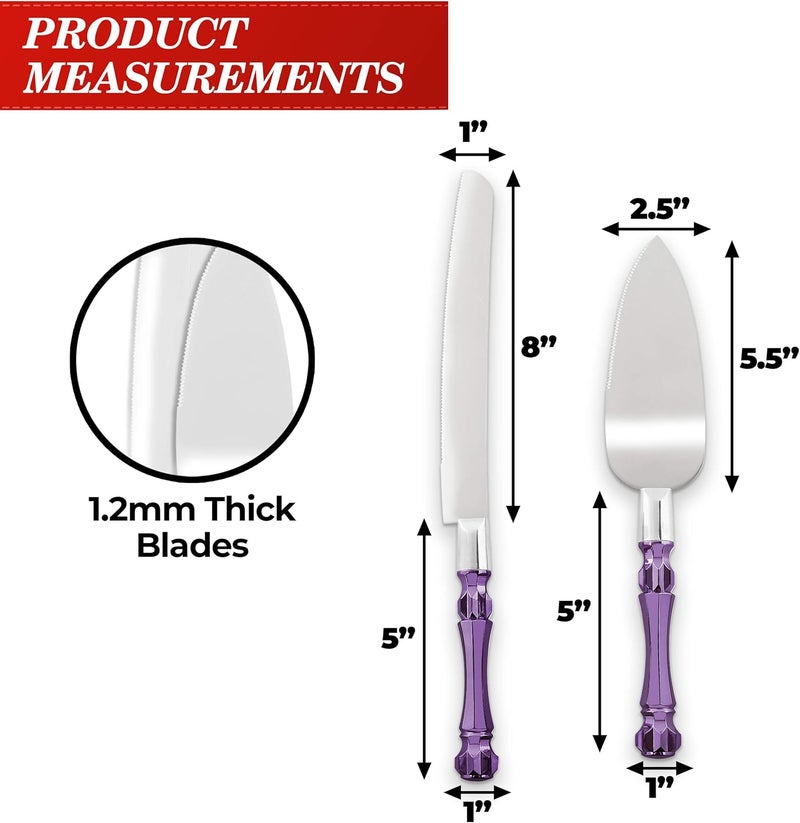 Homi styles Purple Wedding Cake Knife and Server Set, Cake Cutter and Spatula, Acrylic Handle Set with 1.2mm Thick Blades for Weddings and Parties - Image 4