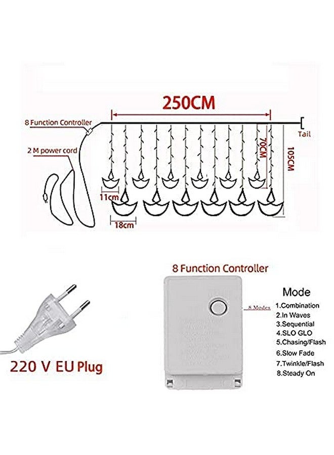 Desidiya Warm White Diya/Diwali Light Curtain, Led String Copper Lights with Pack of 12 Hanging Diyas, 8 Flashing Modes, Decoration, Prong Base, 2.5 Meters - Image 5