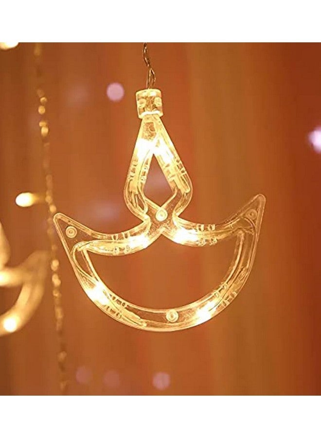 Desidiya Warm White Diya/Diwali Light Curtain, Led String Copper Lights with Pack of 12 Hanging Diyas, 8 Flashing Modes, Decoration, Prong Base, 2.5 Meters - Image 4
