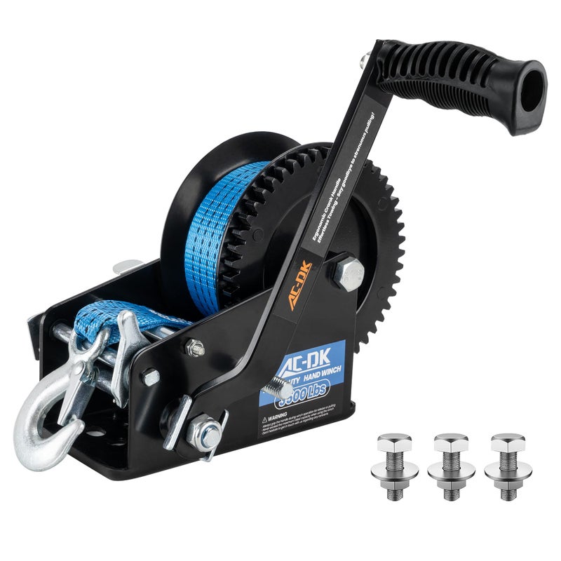 AC-DK 3500lbs Heavy Duty Boat Trailer Winch with 32FT Strapï¼Œ2-Way Ratchet 4:1/8:1 Gear Trailer Winchï¼ŒPortable Hand Crank Winch for Boat, Truck, Trailer, RV, ATV, Jet Ski - Image 1