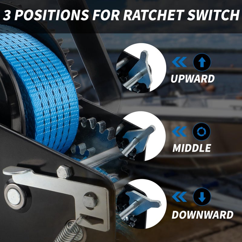 AC-DK 3500lbs Heavy Duty Boat Trailer Winch with 32FT Strapï¼Œ2-Way Ratchet 4:1/8:1 Gear Trailer Winchï¼ŒPortable Hand Crank Winch for Boat, Truck, Trailer, RV, ATV, Jet Ski - Image 5