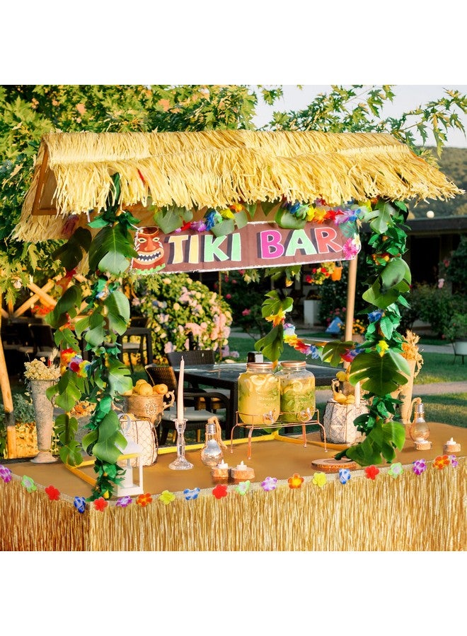Auihiay 50Pcs Tiki Bar Hut Kit, Tiki Hut Decoration Includes Tiki Bar, Banner, Roof, Palm Leaves, Flower Garland And Table Skirt, Great Hawaiian Pool Beach Luau Party Decor Supplies - Image 4