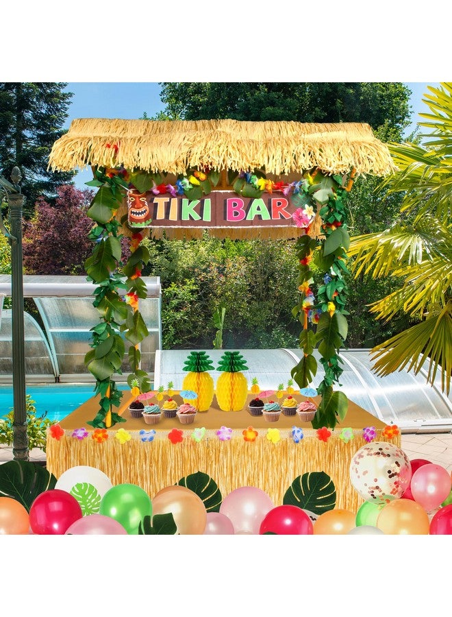 Auihiay 50Pcs Tiki Bar Hut Kit, Tiki Hut Decoration Includes Tiki Bar, Banner, Roof, Palm Leaves, Flower Garland And Table Skirt, Great Hawaiian Pool Beach Luau Party Decor Supplies - Image 5