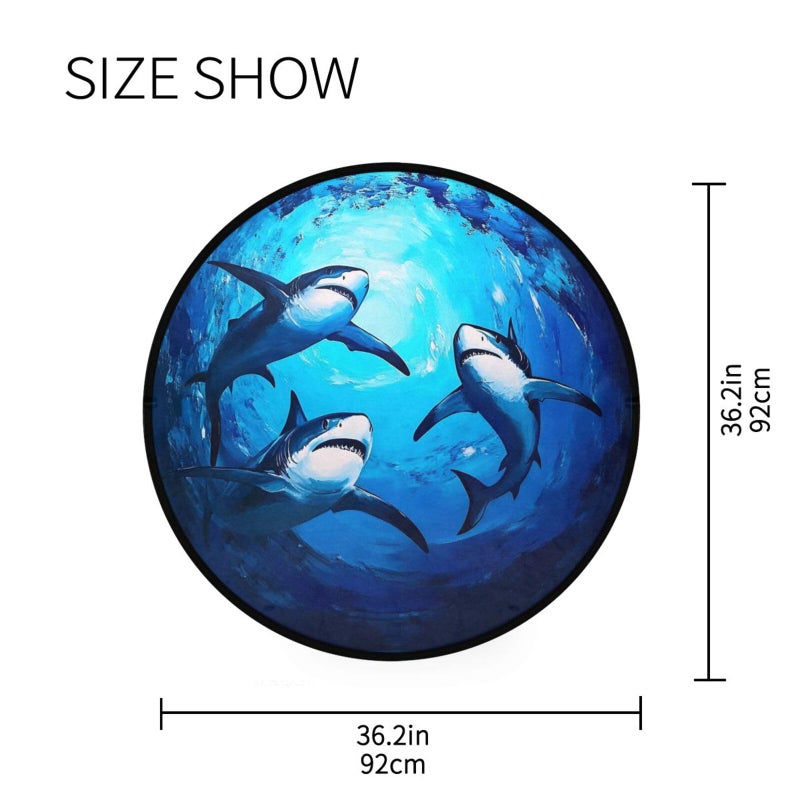 Vdsrup Cute Animal Sharks Doormat Shark Blue Ocean Round Floor Mat Non Slip Absorbent Carpet Yoga Rug for Entryway Bedroom Living Room Sofa Home Decor - Image 2