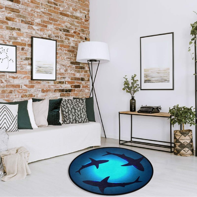 Vdsrup Cute Animal Sharks Doormat Shark Blue Ocean Round Floor Mat Non Slip Absorbent Carpet Yoga Rug for Entryway Bedroom Living Room Sofa Home Decor - Image 5