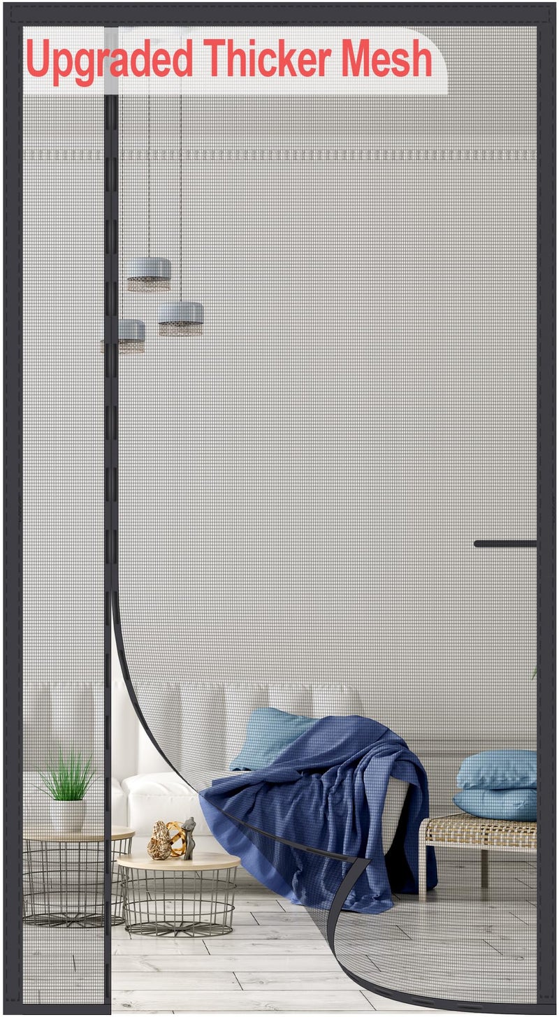 Okayavo باب شاشة مغناطيسية محسّنة من أوكيافو، سميكة 255 جرام، شبكة معززة، فتح من الجانبين الأيسر والأيمن، تناسب حجم الباب 32 × 80 بوصة، شبكة طاردة للبعوض قابلة للسحب للباب، شاشات حشرات غير معدنية