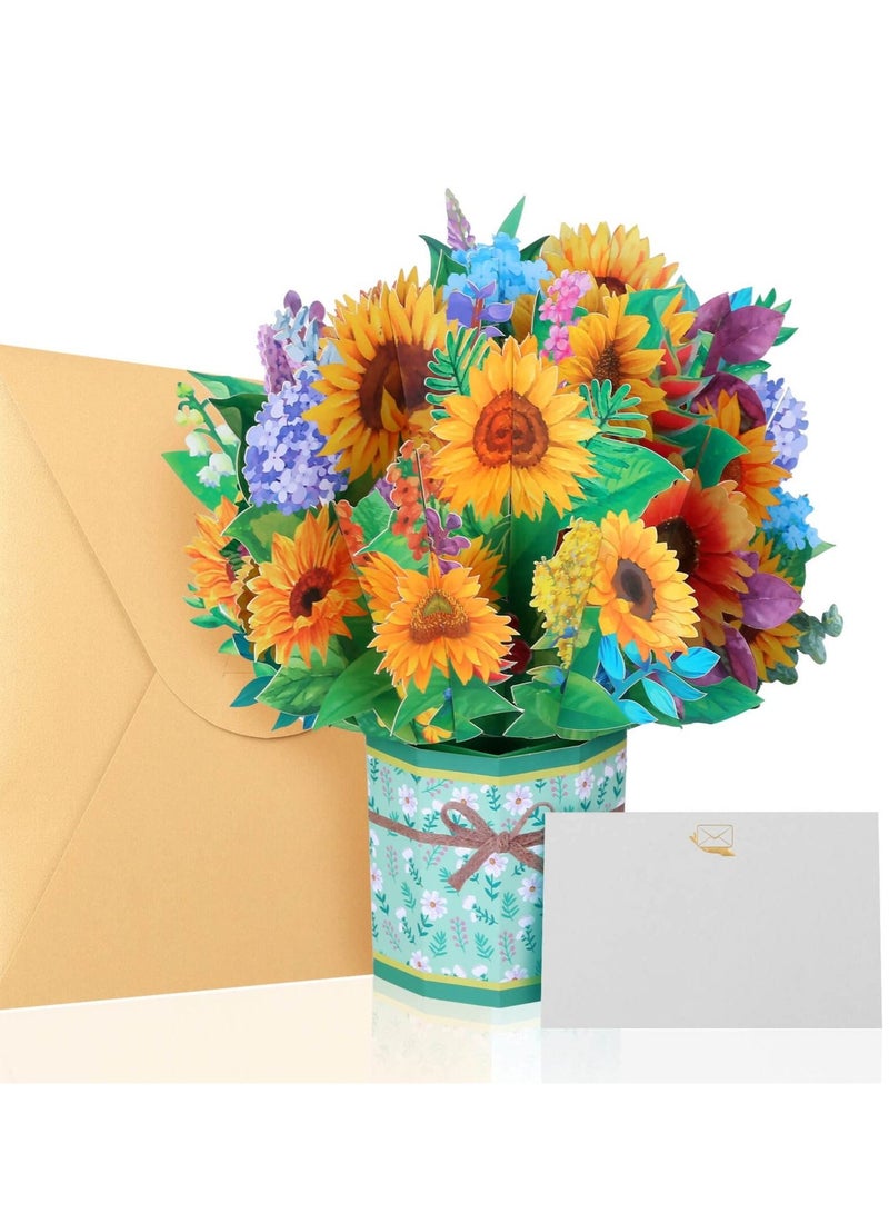 KASTWAVE Art Paper Pop Up Cards Flower Floral Gift Anniversary Card Card for Wife Card for Mom Mother’s Day Card with Note Card and Envelope - Image 1