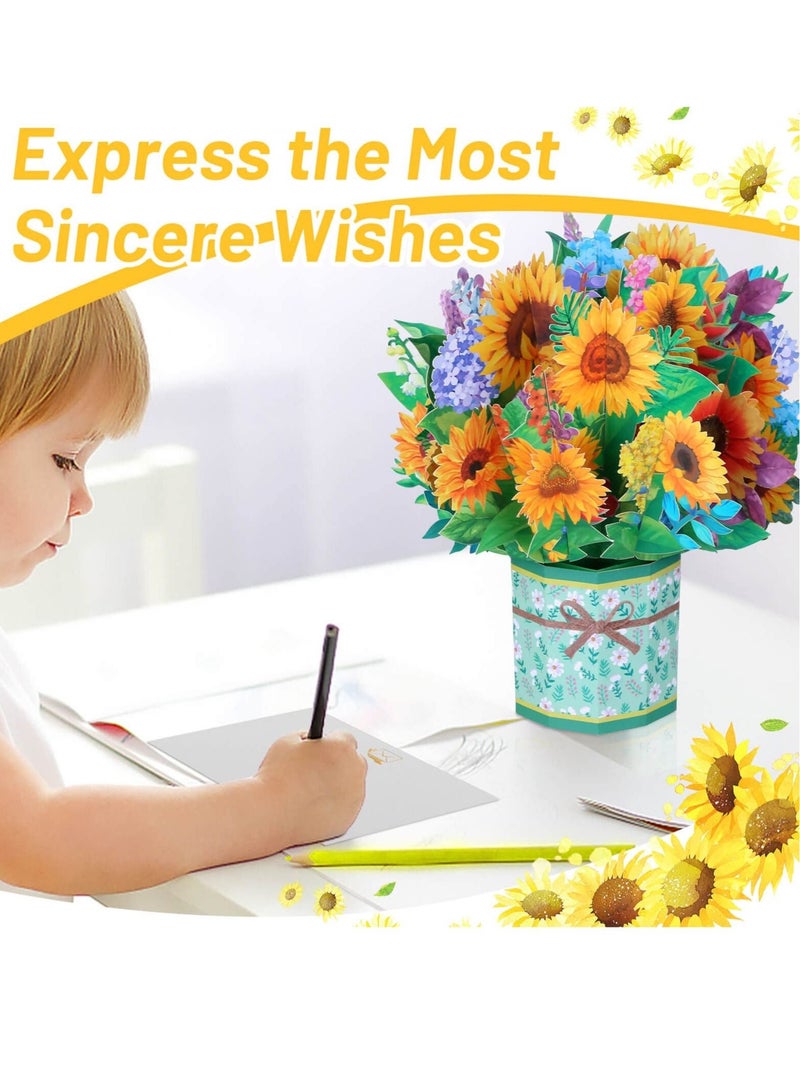 KASTWAVE Art Paper Pop Up Cards Flower Floral Gift Anniversary Card Card for Wife Card for Mom Mother’s Day Card with Note Card and Envelope - Image 3